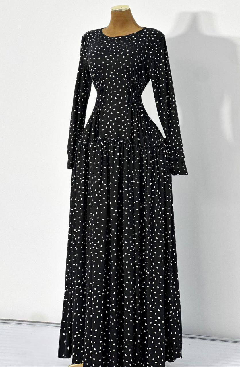 Robe Longue Noir Motifs Blanc